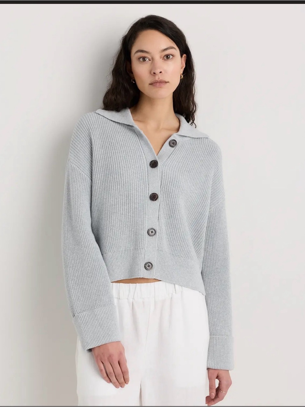 Quince fisherman cardigan  Button-Front Ribbed Sweater